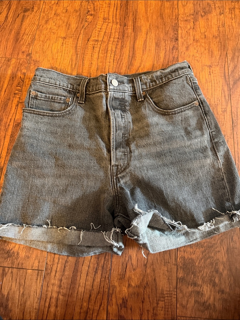 High-Rise Washed Black Denim Women’s Shorts